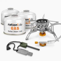Gaskocher-Set mit 3x Gaskartusche und Zündstahl, kompakt und leicht