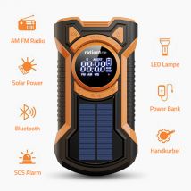 Multifunktions Kurbelradio AM/FM/WB, robust mit Solarzelle, LED Lampe, Bluetooth, SOS-Alarm und 5000mAh Powerbank