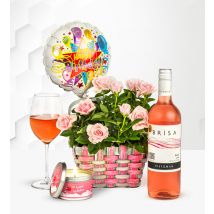 Happy Birthday Basket - Pink Rose Plant - Rose Plants - Birthday Gifts - Birthday Hampers