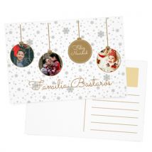 Postal de Navidad Personalizada con tus Fotos y Nombre con Diseño "Bolas de Navidad"