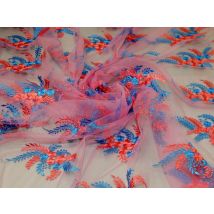 Deadstock Embroidered Lace Tulle Fabric Pink