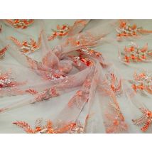 Deadstock Embroidered Lace Tulle Fabric Peach
