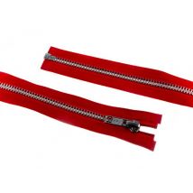 YKK Silver Metal Open End Zips Red