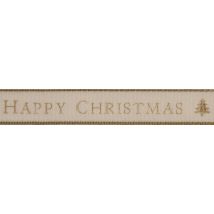 Berisfords Happy Christmas Ribbon Natural