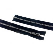 YKK Silver Metal Open End Zips Navy Blue
