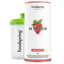 foodspring 3K Protein | 750g | Erdbeere | Molkeprotein | Der ideale Eiweiß-Mix für jede Art von Training