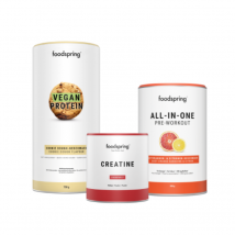 foodspring Pack Fitness Vegan | 3x | Protéine végétale + All-in-One Pre-Workout + Poudre de créatine