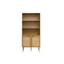 Bücherregal mit heller Holzoberfläche, Rattan und schwarzem Metall-Finish L90 MANILLE