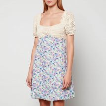 RIXO Pearl Crochet and Floral-Print Linen-Blend Mini Dress - UK 14
