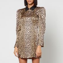De La Vali Whiskey Leopard-Print Satin Mini Dress - UK 14