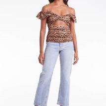 Never Fully Dressed Twist-Front Leopard-Print Satin Top - UK 12