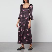 Ganni Floral-Print Crinkled Satin Midi Dress - EU 36/UK 8
