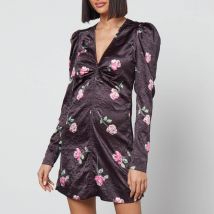 Ganni Floral-Print Crinkled Satin Mini Dress - EU 40/UK 12