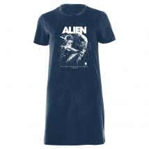 Alien Repeat Women's T-Shirt Dress - Navy Acid Wash - XXL - Navy Acid Wash