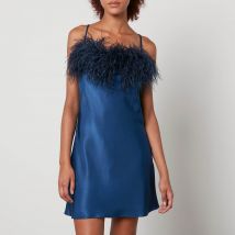 Sleeper Boheme Feather-Trimmed Satin Mini Dress - XS
