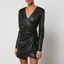 Anine Bing Joey Faux Leather Mini Wrap Dress - XS
