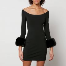Alexander Wang Faux Fur Trimmed Jersey Off-Shoulder Mini Dress - M