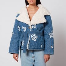 Tach Wilma Floral-Embrodiered Denim and Sherpa Jacket - M