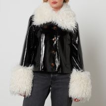 Kitri Bonnie Monogolian Fur-Trimmed Vinyl Jacket - S