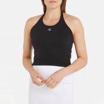 Calvin Klein Jeans Slub Ribbed Woven Halterneck Top - S