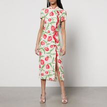 Kitri Leia Floral-Print Satin-Crepe Midi Dress - UK 14