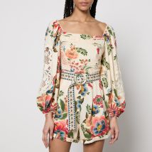 Farm Rio Floral-Print Linen-Blend Romper - XS