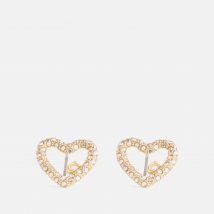 Coach Signature Silver-Tone Pavé Heart Stud Earrings