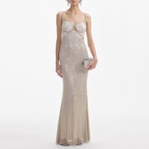 Self-Portrait Rhinestone Mesh Maxi Dress - UK 12