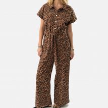 Lollys Laundry Mathilde Leopard-Print Denim Jumpsuit - XL