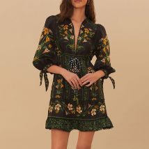 Farm Rio Flowers Arch Linen-Blend Mini Dress - XS