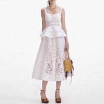 Self-Portrait Broderie Tiered Poplin Midi Dress - UK 12