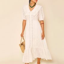 Rixo Edina Pansy Floral-Embroidered Cotton-Voile Dress - UK 16