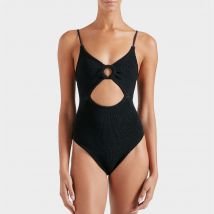 Hunza G Crystal Hoop Detail Stretch-Seersucker Swimsuit