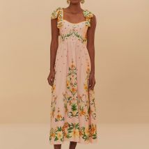 Farm Rio Botanical Beauty Cotton-Blend Midi Dress - M