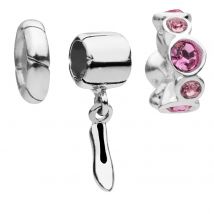 Amadora Shoe and Rose Crystal Set Of Three Charms  - Silver