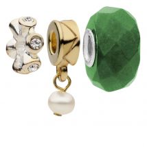 Amadora Crystal and Pearl Pack of Three Charms Set - Silver