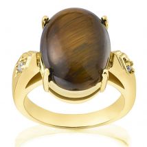 Bague Plaquée Or et Œil du Tigre - M