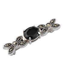 Silver Plated Oval Onyx Pin - One Size