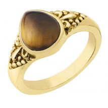 Gold Plated Pear Shaped Tiger Eye Ring - R