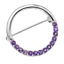 Silver Plated Circle Design Amethyst Pin - One Size