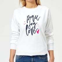 Peace Joy Love Damen Weihnachtspullover – Weiß - XS