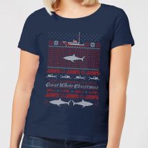 Jaws Christmas Great White Christmas Damen T-Shirt - Navy Blau - XXL