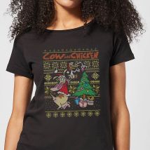 Cow and Chicken Cow And Chicken Pattern Women's Christmas T-Shirt - Black - M