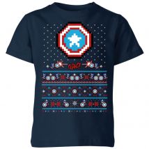 Marvel Avengers Captain America Pixel Art Kinder T-Shirt - Navy Blau - 11-12 Jahre