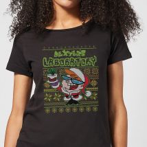 Dexter's Lab Pattern Women's Christmas T-Shirt - Black - XL