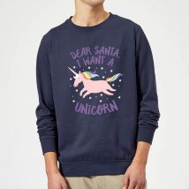 Dear Santa, I Want A Unicorn Christmas Sweatshirt - Navy - 5XL