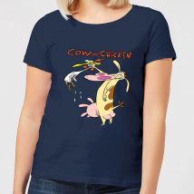 Cow and Chicken Characters Women's T-Shirt - Navy - L