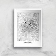 Brussels Light City Map Giclee Art Print - A3 - White Frame
