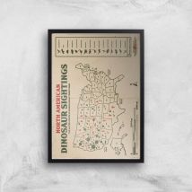 Jurassic World Dinosaur Sightings Map Giclee Art Print - A3 - Black Frame