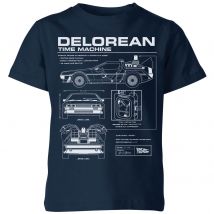 Back To The Future Delorean Schematic Kids' T-Shirt - Navy - 7-8 Jahre